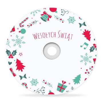 Płyta DVD ze świątecznym kolorowym nadrukiem i napisem WESOŁYCH ŚWIĄT