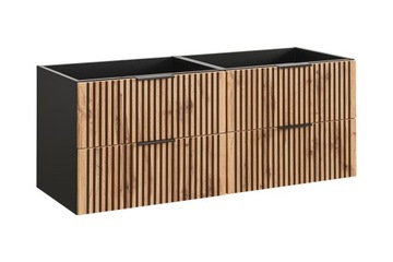 WISZĄCA Szafka do Łazienki CZARNA pod UMYWALKĘ 160 cm RYFLOWANE FRONTY Dąb