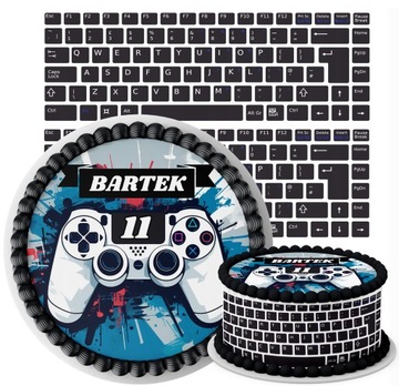 ZESTAW OPŁATEK NA TORT GAMER GRACZ KONSOLA + 2 OBWODY KLAWIATURA + NAPIS