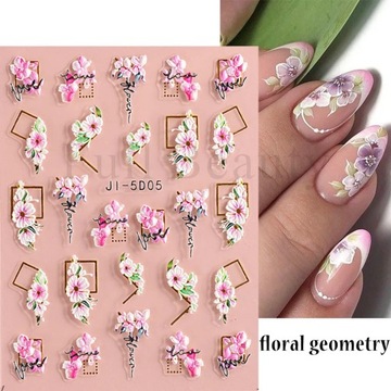5D наклейки для ногтей цветы геометрические линии