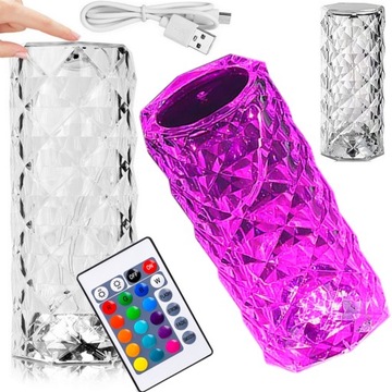 LAMPA KRYSZTAŁOWA DOTYKOWA LED LAMPKA WIELOKOLOROWA RGB + PILOT