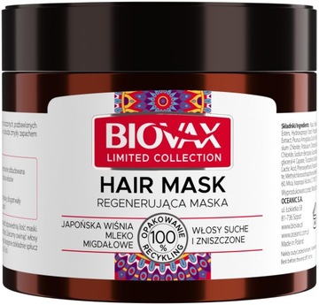 Biovax Regenerująca maska wiśnia i mleko migdałowe
