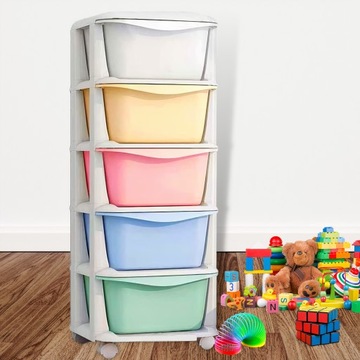 КОНТЕЙНЕР ДЛЯ ИГРУШЕК ПЛАСТИКОВАЯ ПОЛКА КОРЗИНА ЯЩИКИ МОБИЛЬНЫЙ ОРГАНАЙЗЕР 5 В 1