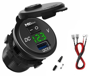 ŁADOWARKA ZASILACZ USB QC3.0 WOLTOMIERZ + PRZYCISK