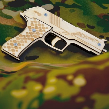 ДЕРЕВЯННЫЙ ИГРОВОЙ РЕЗИНОВЫЙ ПИСТОЛЕТ