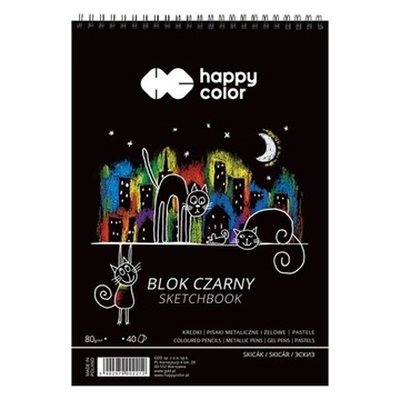 Blok Na Spirali Czarny A4 Koty 40 ark Happy Color