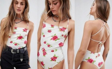 A40301 MOTEL SZNUROWANE BODY FLORAL CREAM XS