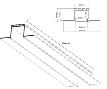 Светодиодный линейный светильник, встраиваемый, гипсокартон, 100 см