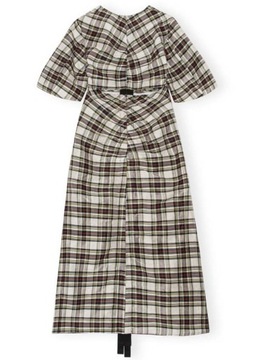 GANNI sukienka 38 M SILK CHECK CUT-OUT MAXI DRESS