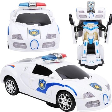 AUTO-ROBOT POJAZD NA BATERIE SAMOCHÓD POLICJA TRANSFORMERS ŚWIECĄ ŚWIATŁA