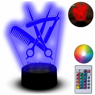 Lampka Led Na Biurko Statuetka 3D Prezent Barber Shop Salon Fryzjerski Imię