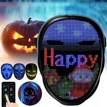 СМЕННАЯ МАСКА ДЛЯ ХЭЛЛОУИНА СВЕТЯЩАЯСЯ СВЕТОДИОДНАЯ ПРОГРАММИРУЕМАЯ УПРАВЛЕНИЕ ЖЕСТАМИ ПРИЛОЖЕНИЯ