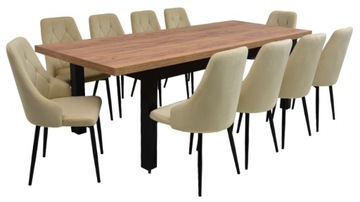 STÓŁ Z KRZESŁAMI 10x Krzesło IK-09 Beżowe Welurowe + Stół S-7 100x200/300cm