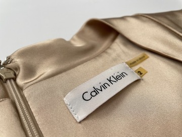 Prosta złota sukienka efektowna Calvin Klein glamour r. XS/S