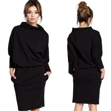 DRESOWA DAMSKA KOBIECA SUKIENKA Z RĘKAWAMI KIMONO CZARNA 36/38 S/M
