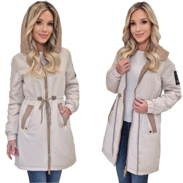 KURTKA DAMSKA_ŚCIĄGACZ W TALII_JESIENNA_PRZEJŚCIOWA Z KAPTUREM PARKA XXL