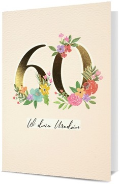 KARTKA NA URODZINY 60 SZEŚĆDZIESIĄTKA ZŁOCONA Z DODATKAMI HM 2946