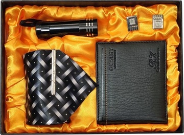 Мужской комплект, подарочный кошелек, галстук, запонки, фонарик