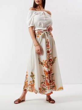 ROZKLOSZOWANA SPÓDNICA W ORIENTALNE WZORY BEŻOWA