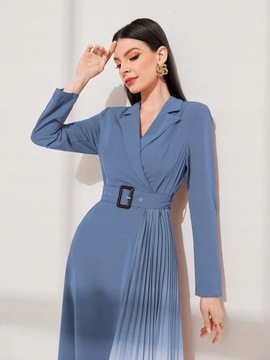 SUKIENKA MARYNARKOWA ELEGANCKA PLISOWANA OMBRE MIDI DUSTY BLUE SHEIN L 40