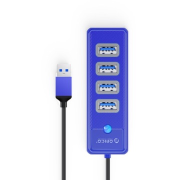 Orico Hub синий USB-A на 4 порта USB-A 3.1 Gen 1, встроенный кабель длиной 15 см