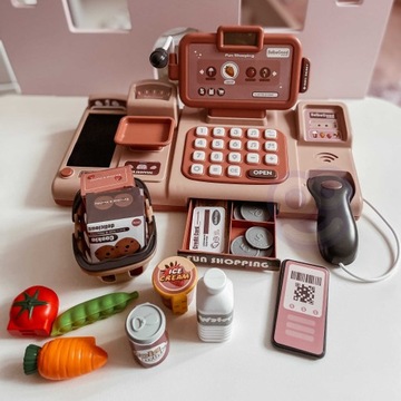 МАГАЗИН КАССОВЫЙ АППАРАТ СКАНЕР КОРЗИНА БОЛЬШОЙ НАБОР КАЛЬКУЛЯТОР WOOPIE TAPE