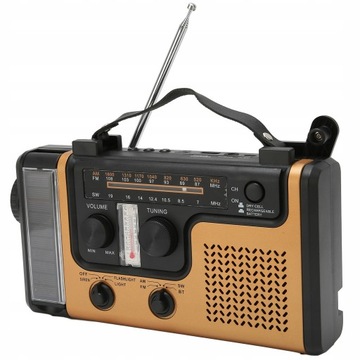 Przenośne radio LED na korbkę słoneczną 2000 mAh