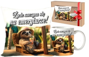 ŚMIESZNY PREZENT NA EMERYTURĘ ZESTAW PODUSZKA + KUBEK