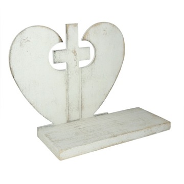 Drewniana statuetka serce krzyż nagrobny dekoracja nagrobna na pomnik 38 cm