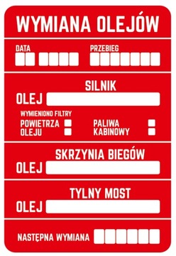 NAKLEJKI SERWISOWE 8 szt WYMIANA OLEJU MOST 9x6 cm
