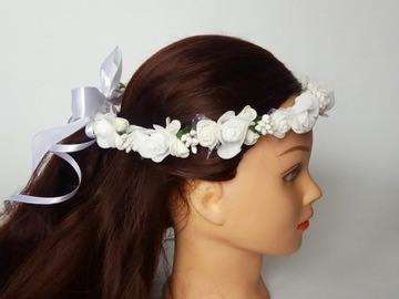 WKO3 белый * Венок для волос с белыми розами для Первого Причастия.