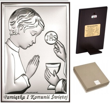 Srebrny Obrazek I Komunia Chłopiec IHS + Grawer