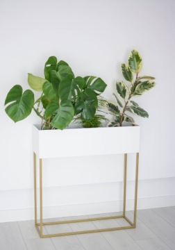 Хитовая металлическая консоль, золотой цветочный горшок, белая подставка для цветов.