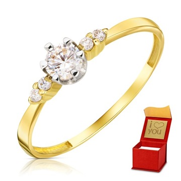 Złoty pierścionek zaręczynowy 333 z cyrkoniami klasyczny elegancki wzór