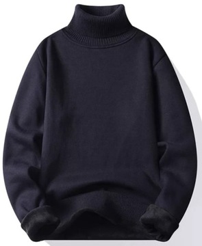 MD gruby bawełniany ocieplany golf sweter męski XL | czarny