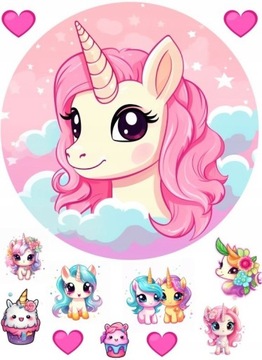 OPŁATEK NA TORT JEDNOROŻEC UNICORN +POSTACIE+NAPIS