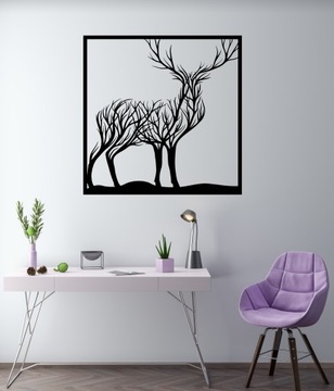 Настенное украшение для комнаты наклеить ОЛЕНЯ в рамке ДЕРЕВО А298 50см