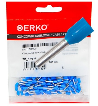 Końcówka tulejkowa izolowana tulejka niebiesk 0,75mm 0,75/8 DIN ERKO 100szt