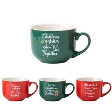 KUBEK PORCELANOWY ZIELONY/CZERWONY 490ML