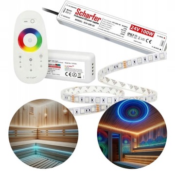 ZESTAW LED DO SAUNY - TAŚMA LED RGB 14,4W 5M + STEROWNIK + ZASILACZ 24V