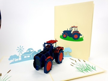 Duży Traktor, Kartka 3d Prezent, Farma Wieś Farmer