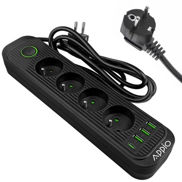 PRZEDŁUŻACZ APPIO listwa 2m 4 gniazda + 3x USB + 1x USB C