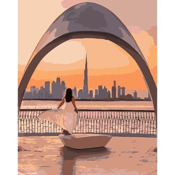 MALOWANIE PO NUMERACH obraz na prezent, Dubai Dziewczyna Morze Podróż 40x50