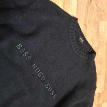 Hugo Boss sweter wełniany 100% wełna ciepły granatowy M/L