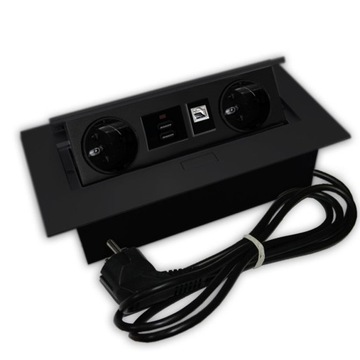 Gniazdo meblowe FLEXIPORT 2x230V+2xUSB+RJ45 czarne wpuszczane