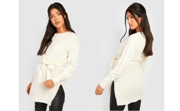 2A4B12 P26 BOOHOO MATERNITY KREMOWY SWETER Z WIĄZANIEM M
