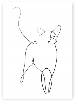 KOT MINIMALIZM LINIA PLAKAT 21x30cm cz-b obraz abstrakcja lineart #399