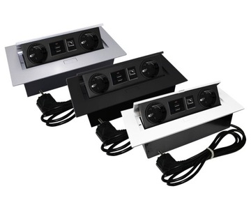 Gniazdo meblowe FLEXIPORT 2x230V+2xUSB+RJ45 białe wpuszczane
