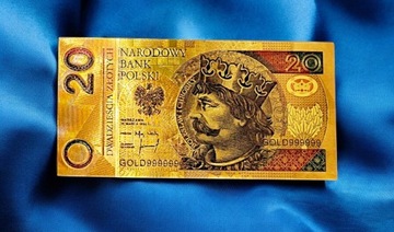 Красивая коллекционная позолоченная банкнота из ПВХ номиналом 20 злотых BOLESŁAW CHROBRY