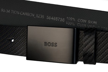 HUGO BOSS markowy męski pasek skórzany CARBON BLACK NEW